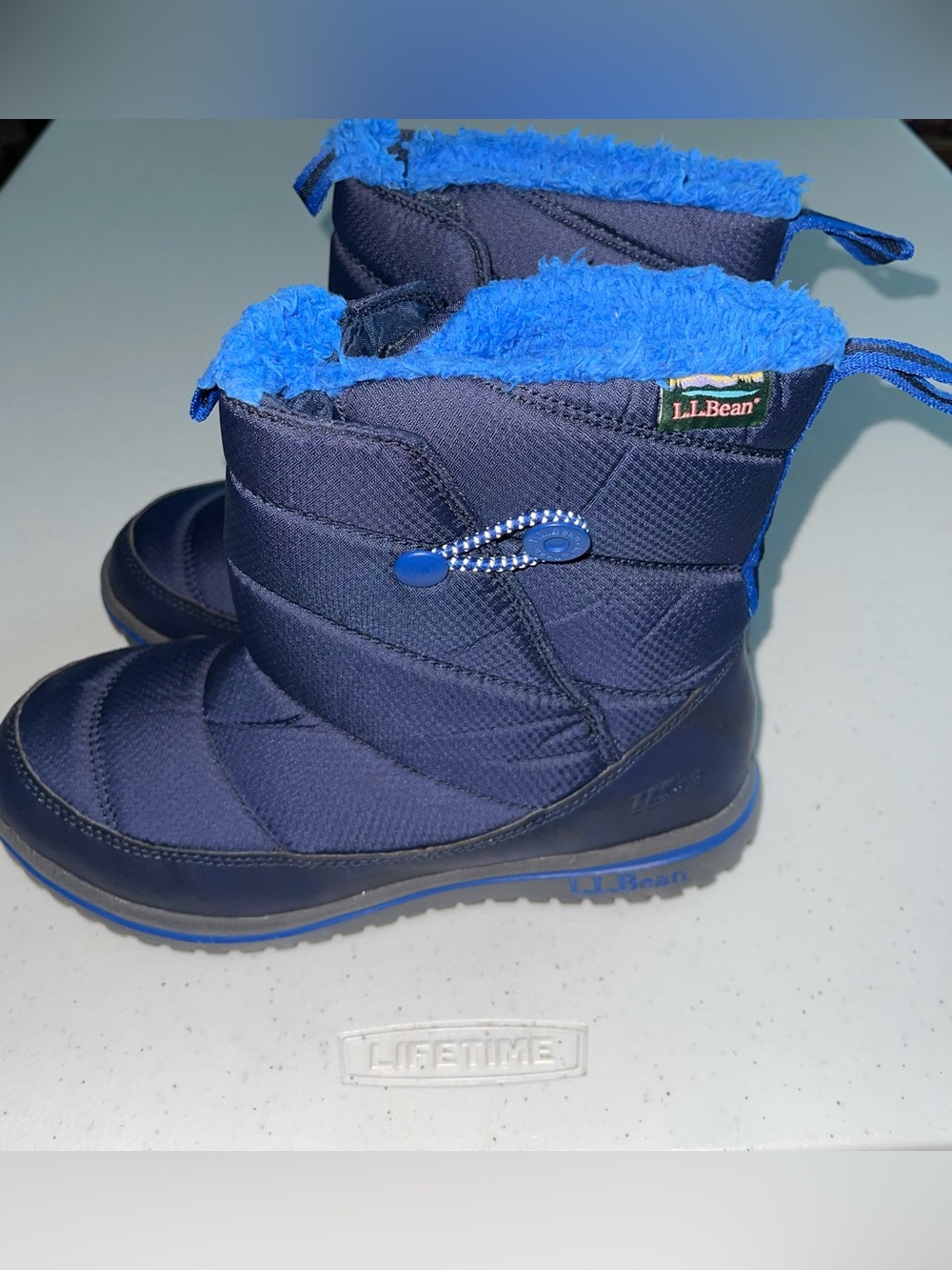 NWOT L.L. Bean Kids Navy and Bright Blue Fleece-Lined Snow Boots 5